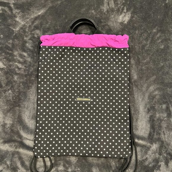 Dolce & Gabbana Black Dotted Adjustable Drawstring Women Nap Sack Bag - Picture 2 of 10